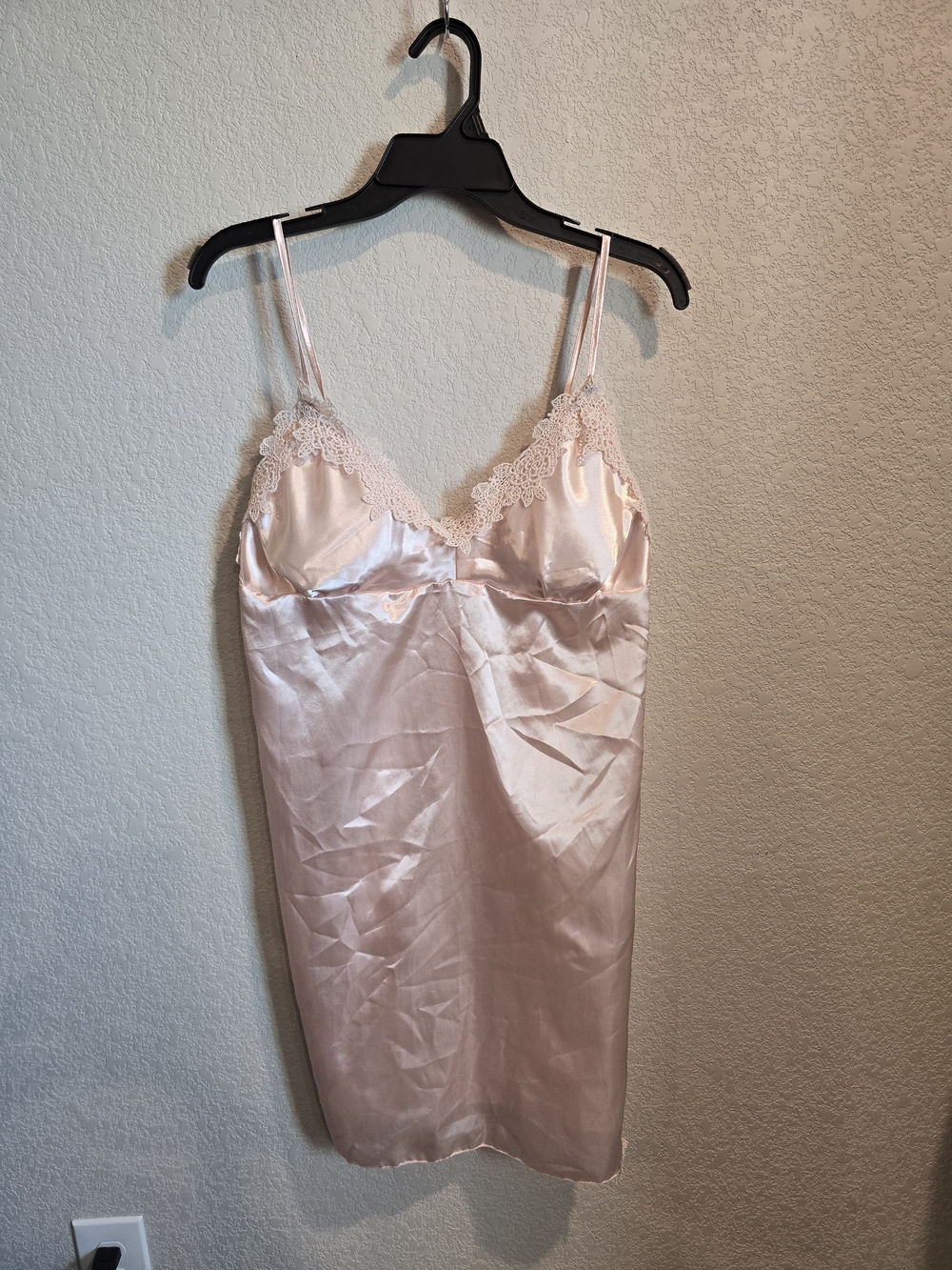 Vintage Style Pink Satin Lace Trim Chemise Nightgown Slip Dress - Size 6